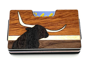 Longhorn Wood Inlay Wallets for Men